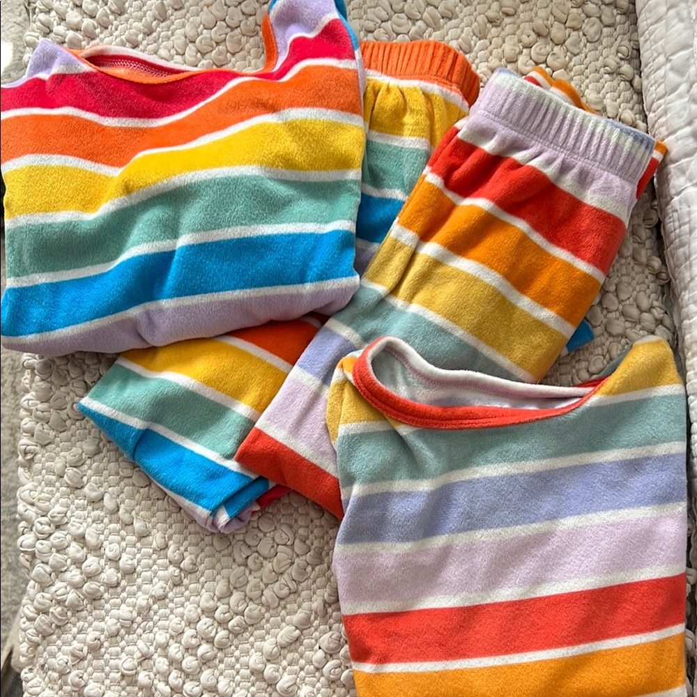 Colorful bold and pastel Striped kids pajamas - fleece! 2 pairs!
